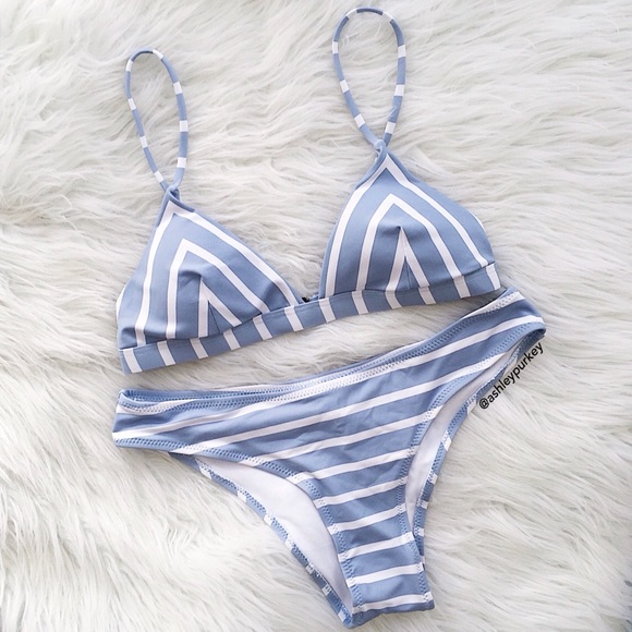 Daisys Boutique Other - light baby blue and white striped bikini set